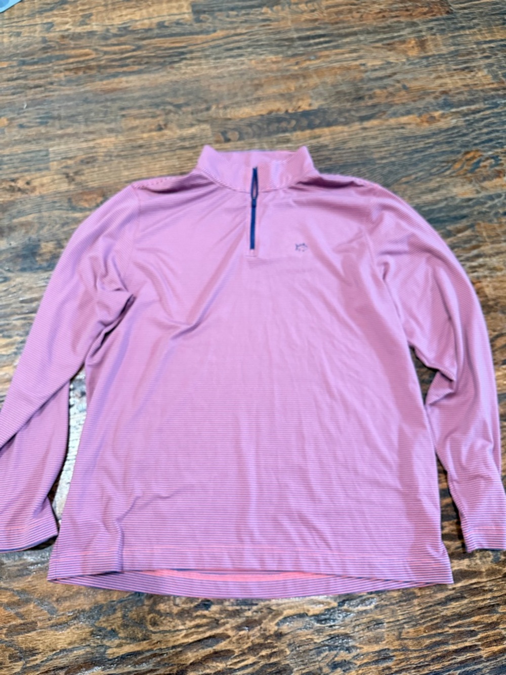 Southern Tide Rust Colored Stripe Long Sleeve Quarter-Zip Pullover
